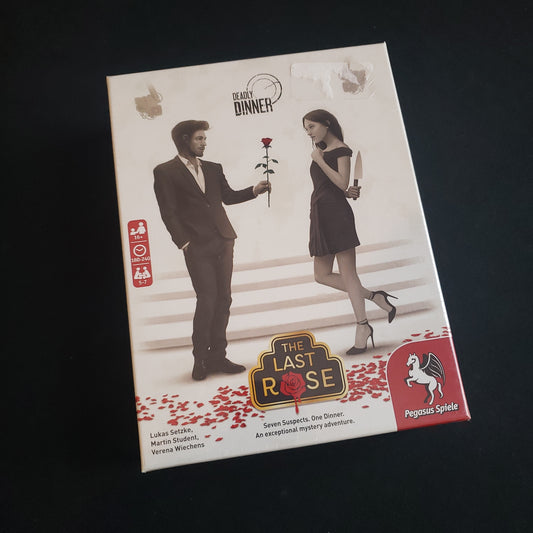 Image shows the front cover of the box of the Deadly Dinner: The Last Rose party game