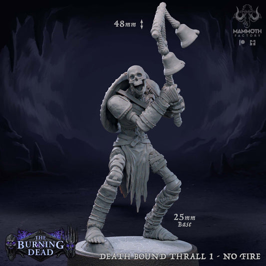 Image shows a 3D render of a skeleton bellringer gaming miniature.