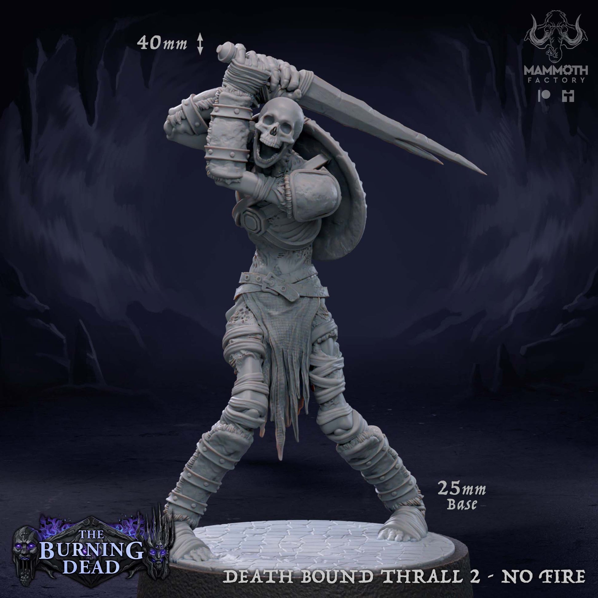 Image shows a 3D render of a skeleton warrior gaming miniature.