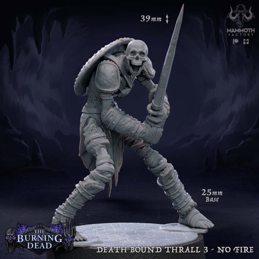 Image shows a 3D render of a skeleton warrior gaming miniature.