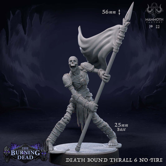 Image shows a 3D render of a skeleton bannerman gaming miniature.