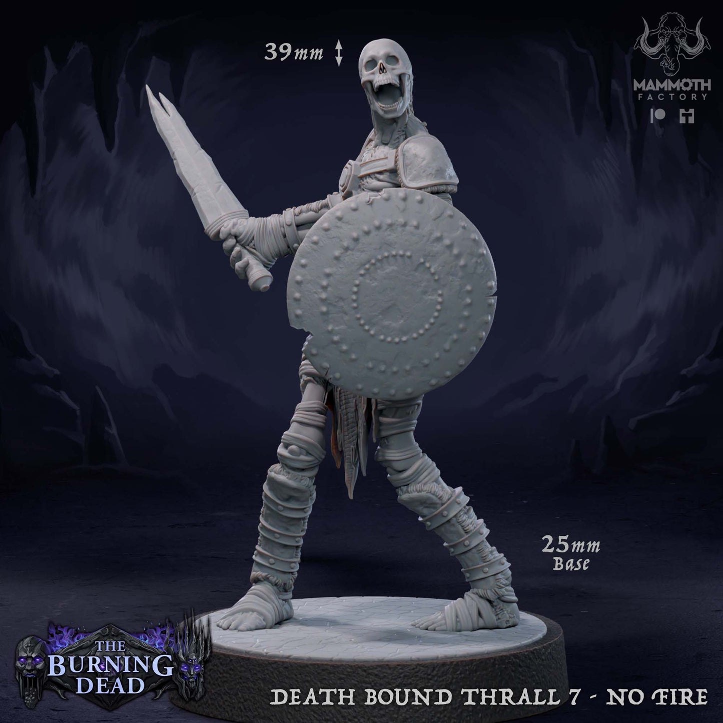 Image shows a 3D render of a skeleton warrior gaming miniature.