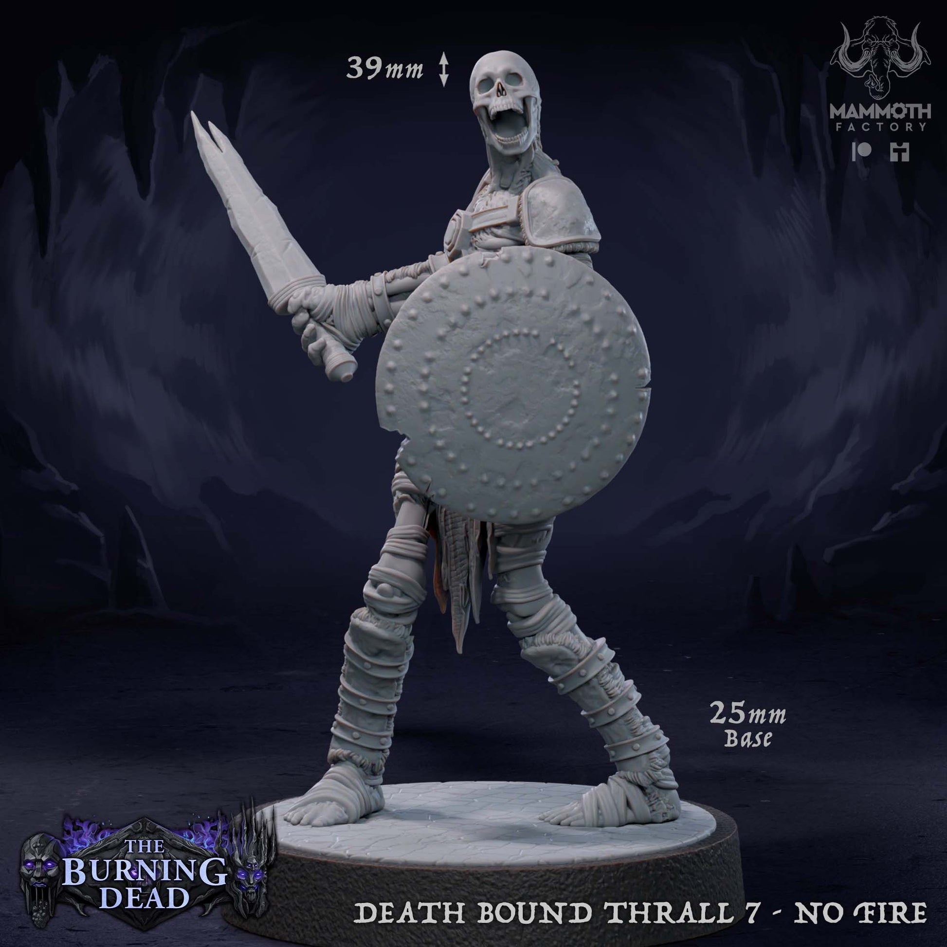 Image shows a 3D render of a skeleton warrior gaming miniature.