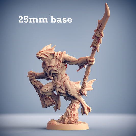Image shows a 3D render of a merfolk warrior gaming miniature.