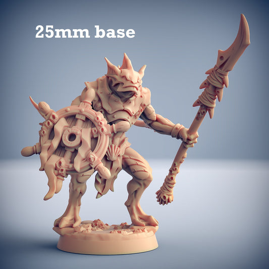 Image shows a 3D render of a merfolk warrior gaming miniature.
