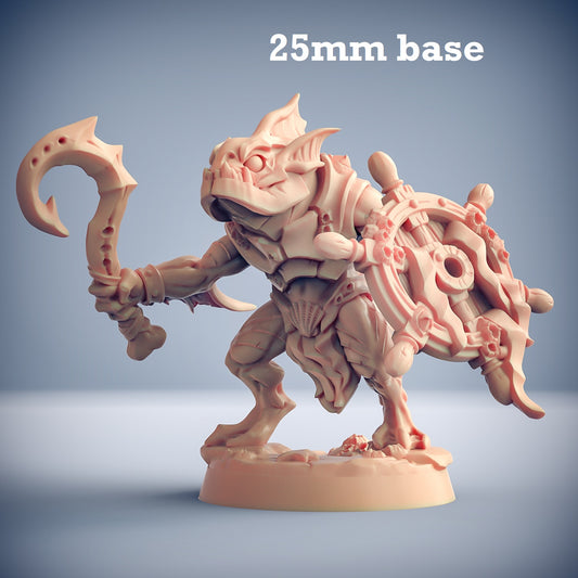Image shows a 3D render of a merfolk warrior gaming miniature.
