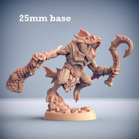 Image shows a 3D render of a merfolk warrior gaming miniature.