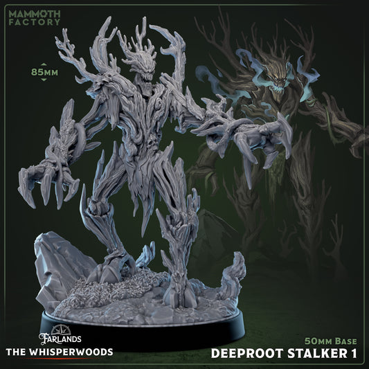 Image shows a 3D render of a angry treefolk gaming miniature.