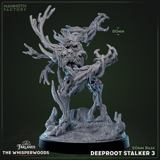 Image shows a 3D render of a angry treefolk gaming miniature.