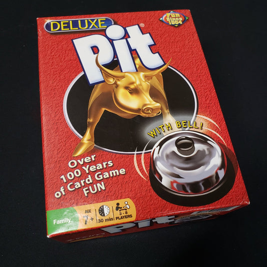 Image shows the front cover of the box of the Deluxe Pit card game