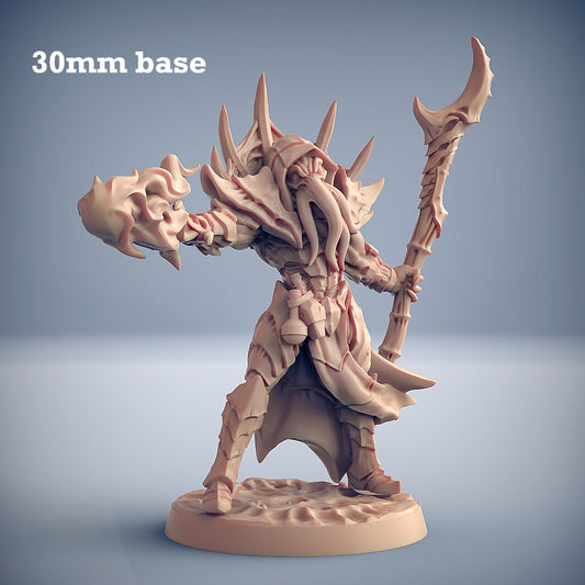 Image shows a 3D render of a mindflayer wizard gaming miniature.