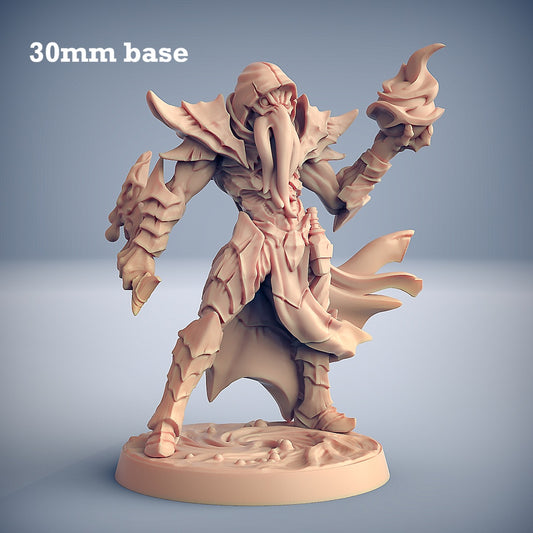 Image shows a 3D render of a mindflayer wizard gaming miniature.