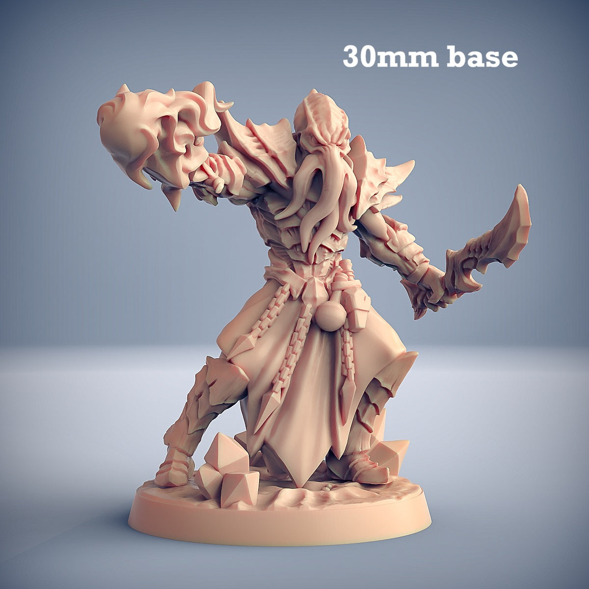 Image shows a 3D render of a mindflayer wizard gaming miniature.
