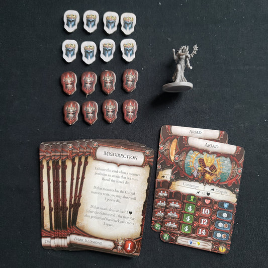 Image shows the components for the Ariad Lieutenant Pack expansion for the board game Descent: Journeys in the Dark Second Edition