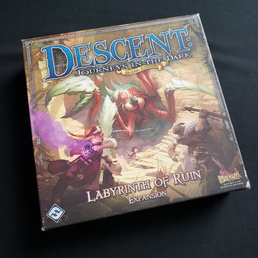 Image shows the front cover of the box of the Labyrinth of Ruin expansion for the board game Descent: Journeys in the Dark Second Edition