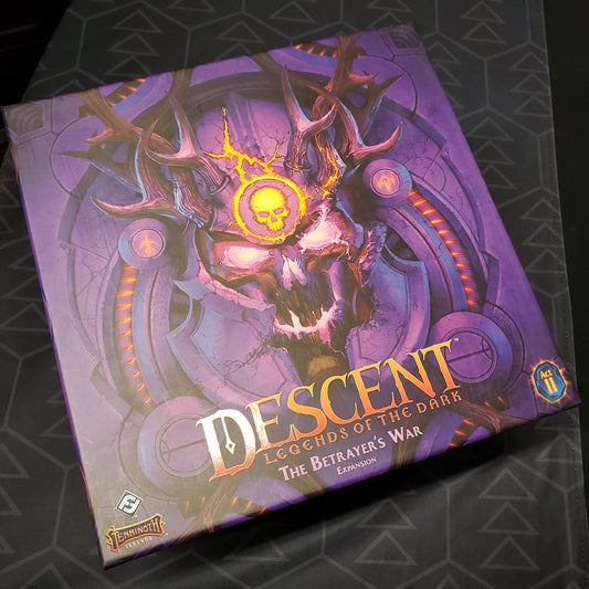 Image shows the front cover of the box of the The Betrayer's War expansion for the board game Descent: Legends of the Dark