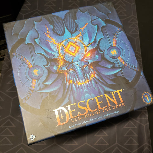 Image shows the front cover of the box of the Descent: Legends of the Dark board game