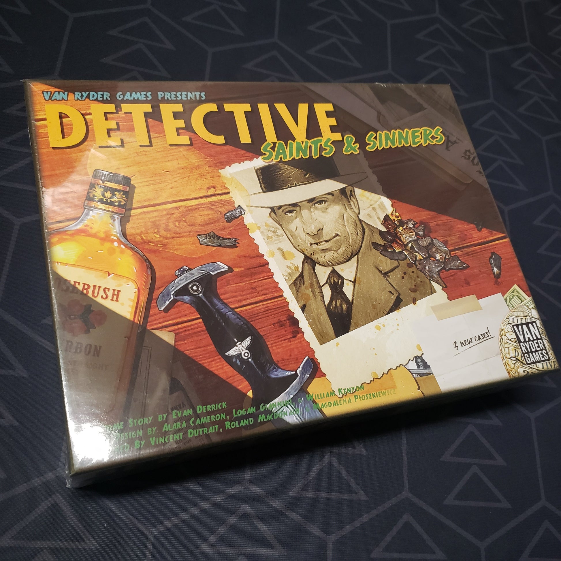 Image shows the front cover of the box of the Saints & Sinners expansion for the board game Detective: City of Angels