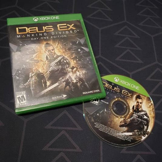 Image shows the case and disc for the video game Deus Ex: Mankind Divided for Xbox One