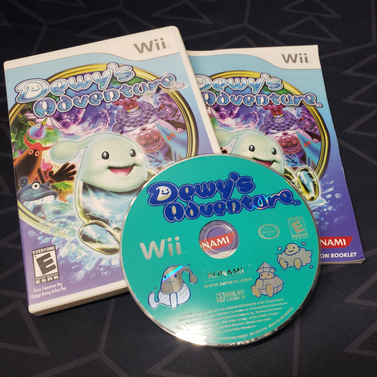 Image shows the case, manual & disc for the video game Dewy's Adventure for Nintendo Wii