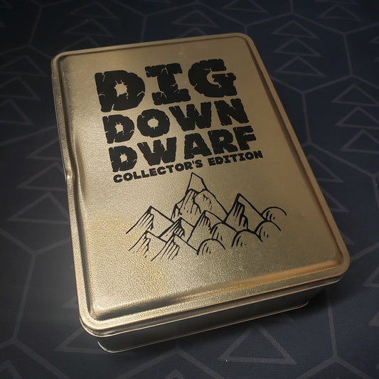 Image shows the front cover of the box of the Dig Down Dwarf 2E (Collector's Edition) board game