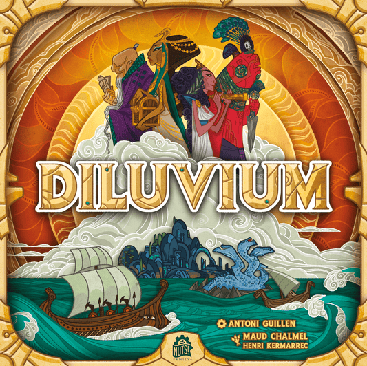 Image shows the front cover of the box of the Diluvium board game