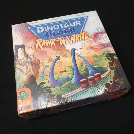 Image shows the front cover of the box of the Dinosaur Island: Rawr 'N Write board game
