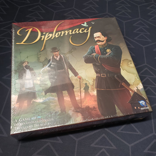 Image shows the front cover of the box for the 2023 Edition of the board game Diplomacy