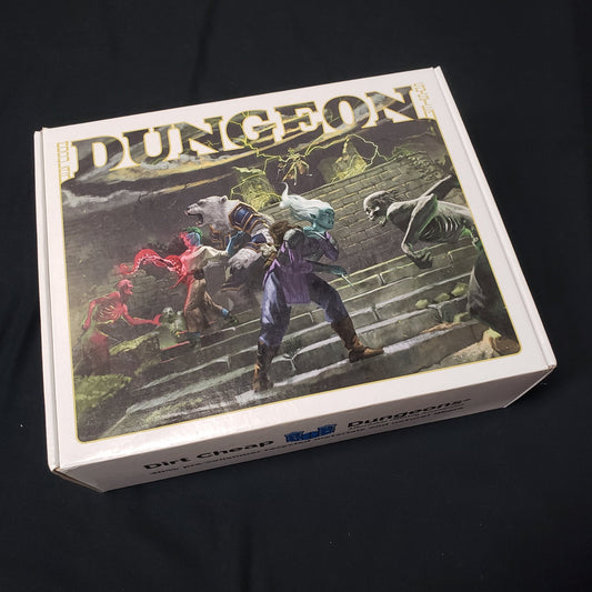Image shows the front cover of the box of the Legends set for the Dirt Cheap Dungeons modular terrain system