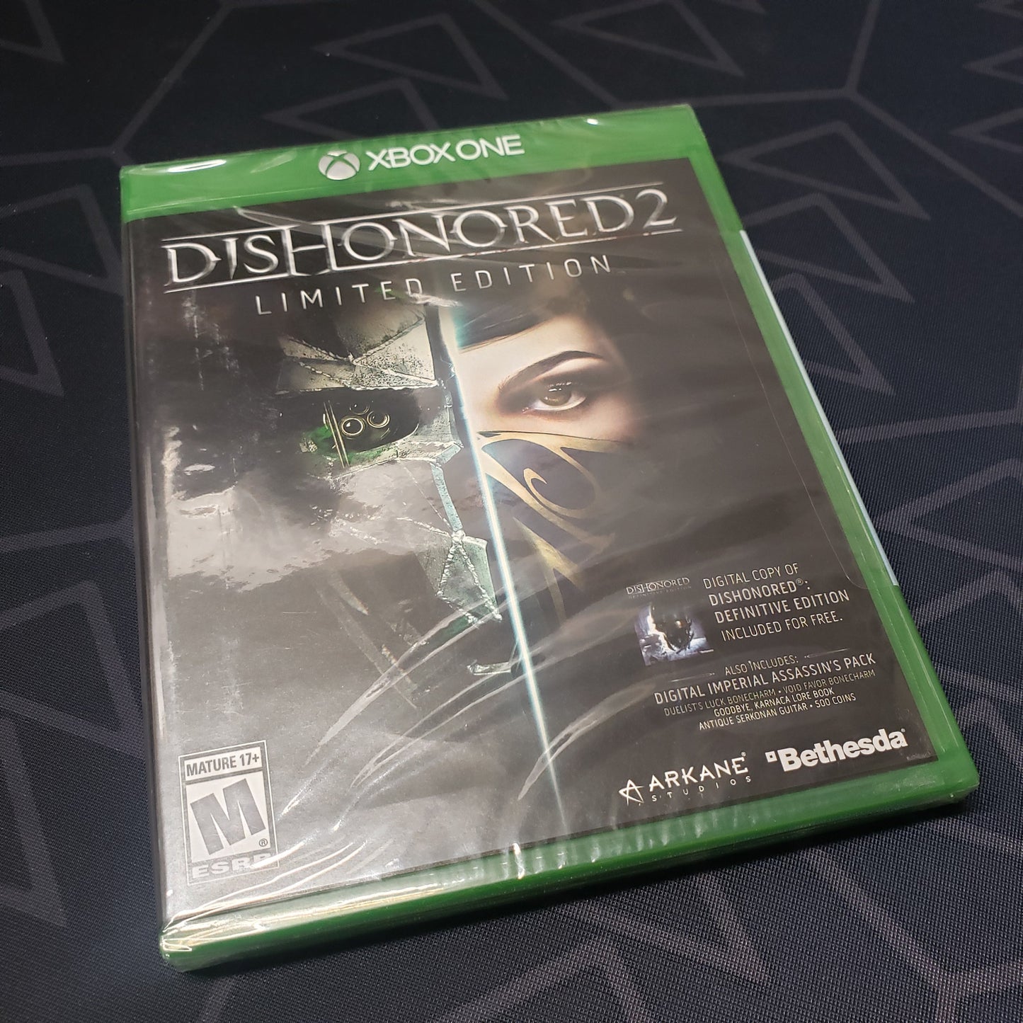 Image shows the front of the case for the video game Dishonored 2 for Xbox One