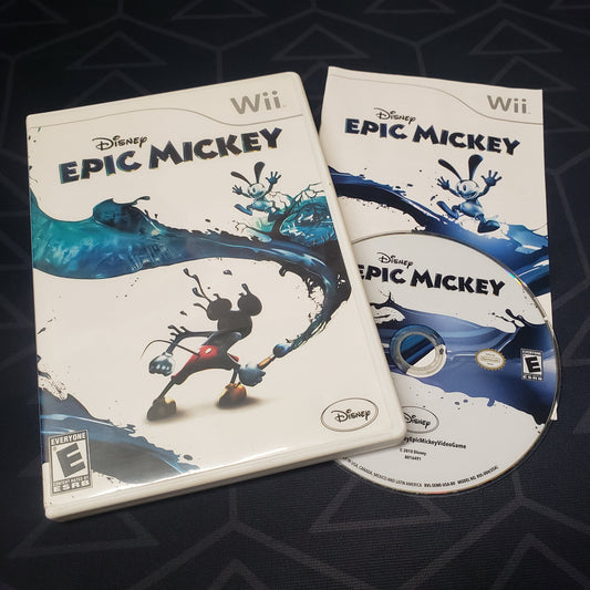 Image shows the case, manual & disc for the video game Disney Epic Mickey for Nintendo Wii
