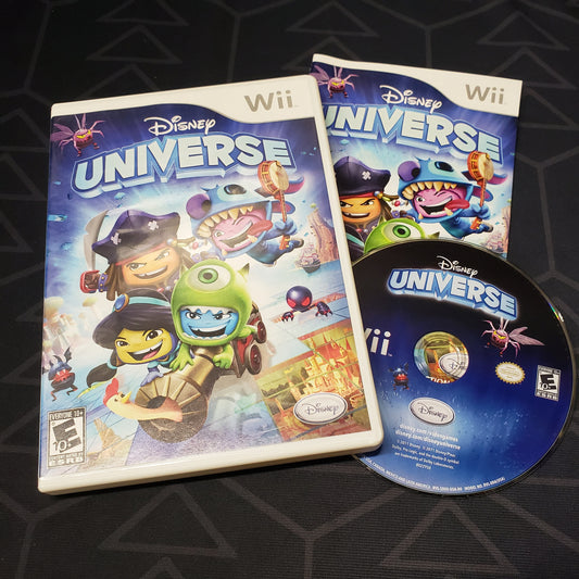 Image shows the case, manual and disc for the video game Disney Universe for Nintendo Wii