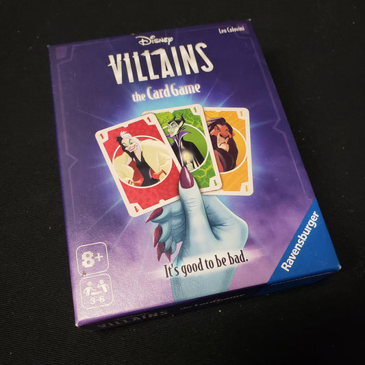 Image shows the front cover of the box of Disney Villains: The Card Game