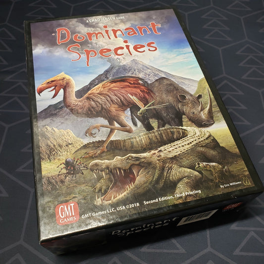 Image shows the front cover of the box of the Dominant Species board game