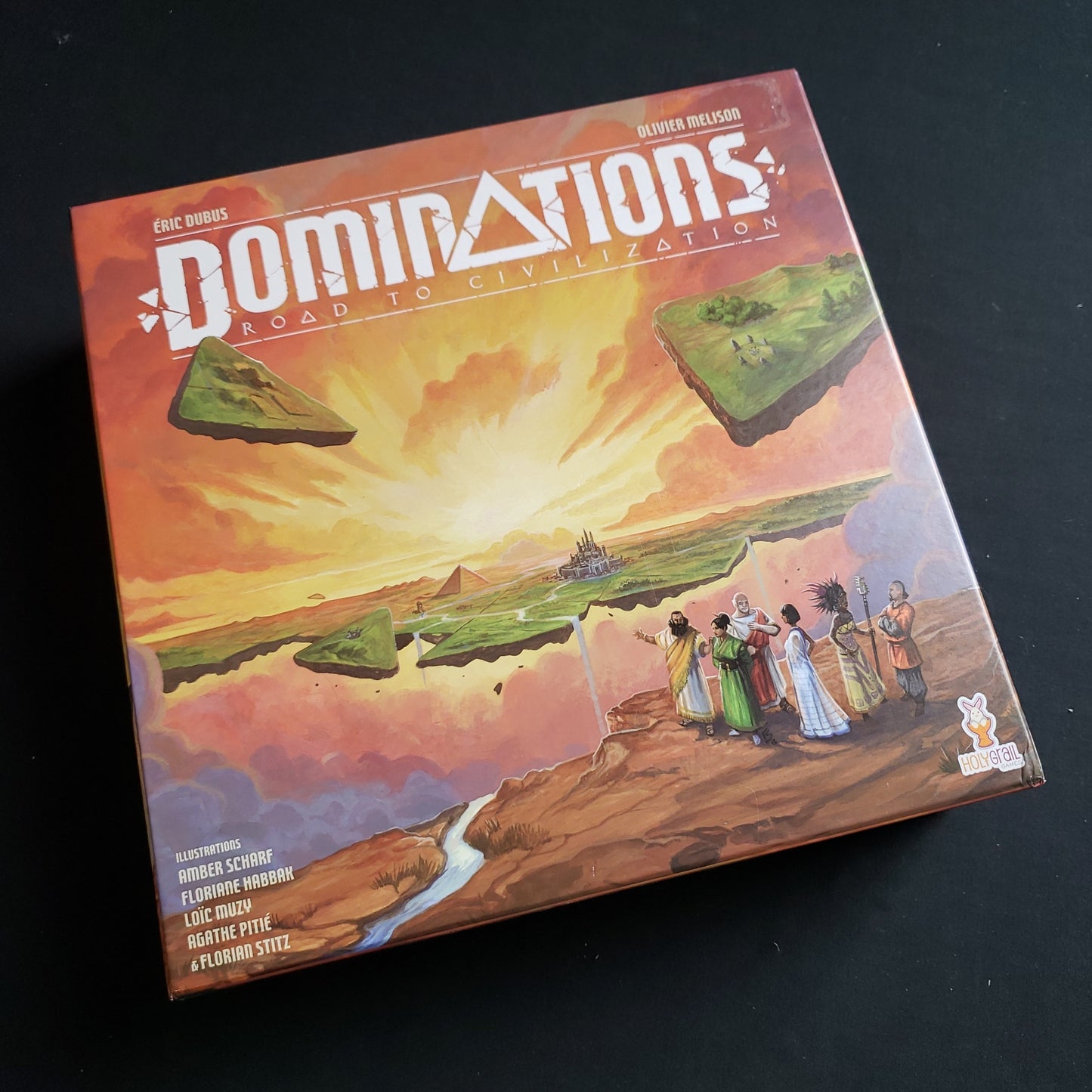 Image shows the front cover of the box of the Dominations: Road to Civilization board game