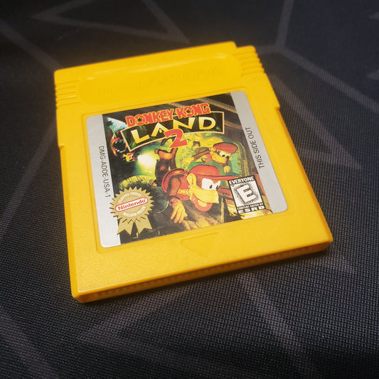 Image shows the front of the cartridge for the video game Donkey Kong Land 2 for Nintendo Game Boy