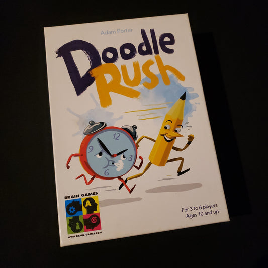 Image shows the front cover of the box of the Doodle Rush board game