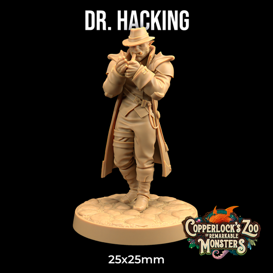 Image shows a 3D render of an orc private eye gaming miniature