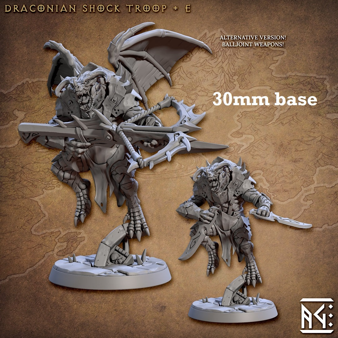 Image shows 3D renders of two sculpt options for a dragonborn warrior gaming miniature.