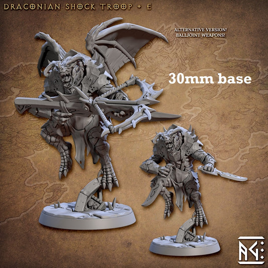 Image shows 3D renders of two sculpt options for a dragonborn warrior gaming miniature.