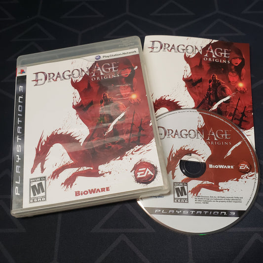 Image shows the case, manual & disc for the video game Dragon Age: Origins for Playstation 3