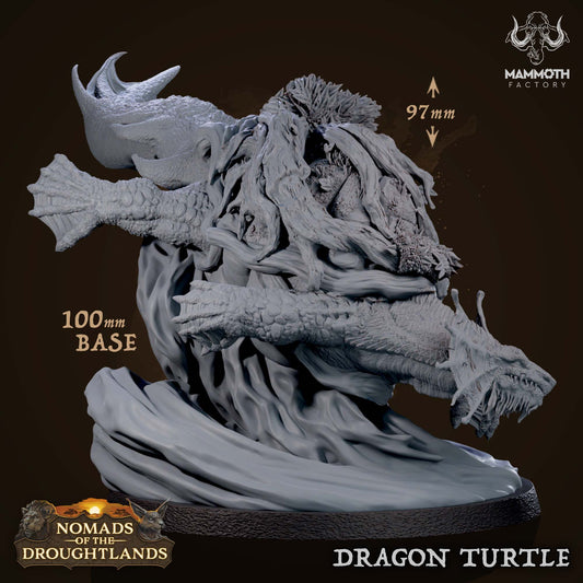 Image shows a 3D render of a huge turtle dragon gaming miniature.
