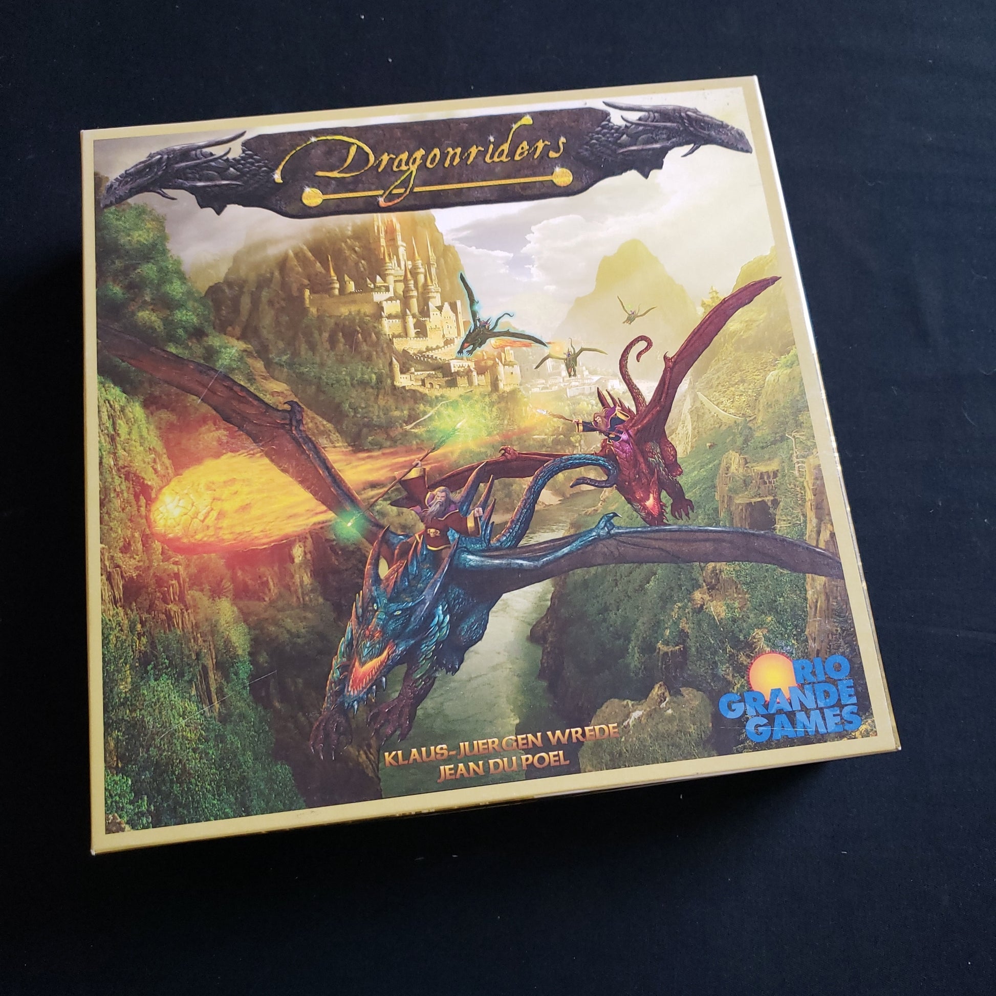 Image shows the front cover of the box of the Dragonriders board game