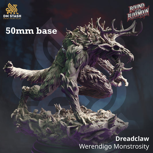 Image shows a 3D render of a werewolf wendigo gaming miniature