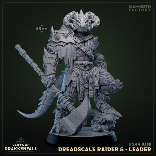 Image shows a 3D render of a dragonborn barbarian gaming miniature.