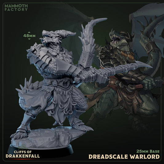 Image shows a 3D render of a dragonborn warlord gaming miniature.