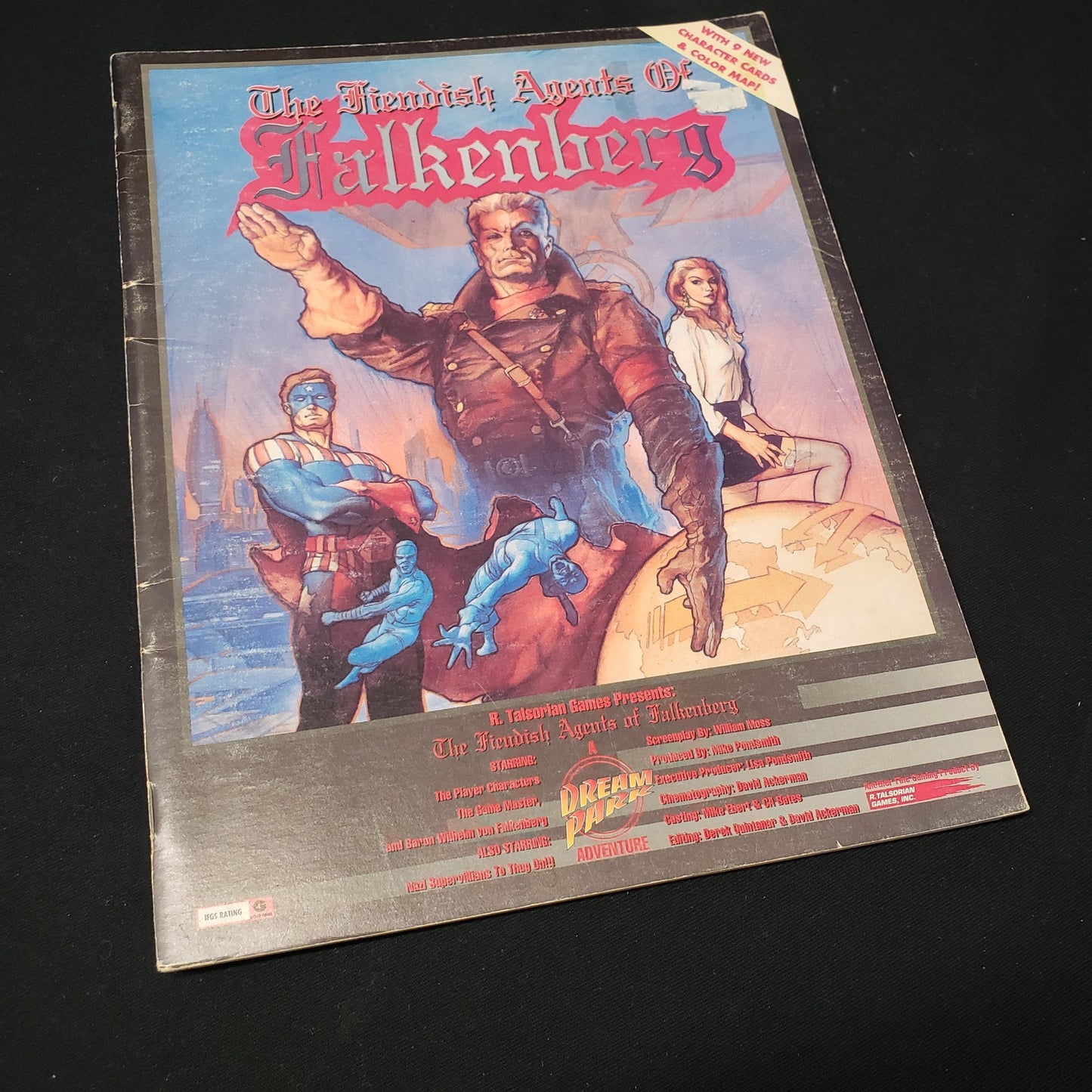 Image shows the front cover of the Fiendish Agents of Falkenberg book for the roleplaying game Dream Park