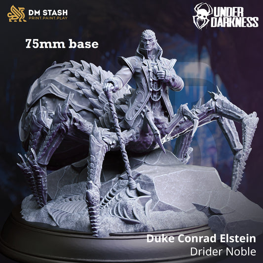 Image shows a 3D render of a drider noble gaming miniature.