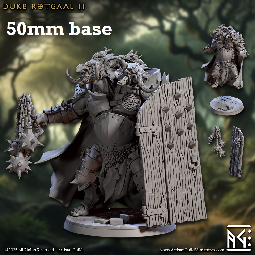 Image shows a 3D render of a two-headed troll warlord gaming miniature.