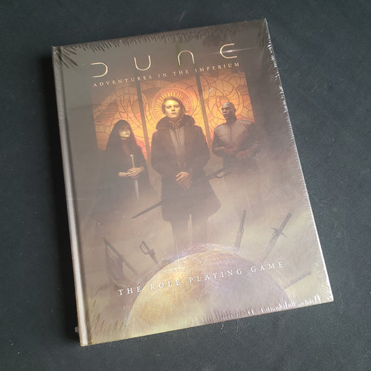 Image shows the front cover of the Core Rulebook for the Dune: Adventures In the Imperiumroleplaying game